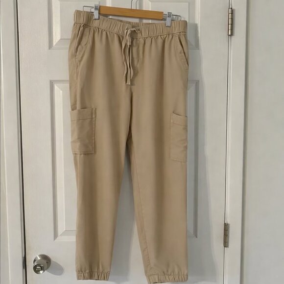 Westbound Trade Co Linen Blend Cargo Pants PMR Tan Drawstring Medium - Picture 2 of 8